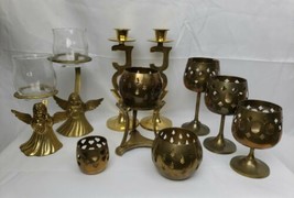Vtg Brass Candle Holder Mixed Lot Pierced Christmas Moroccan Pair Graduated Trio - £38.32 GBP