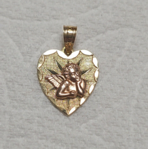 New 2 Tone 14k Gold Angel Cherub Heart Charm Pendant - £74.78 GBP