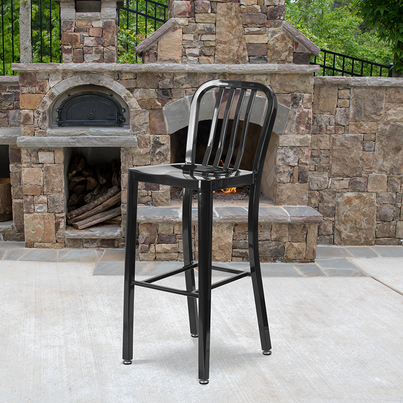 30" Black Metal Outdoor Stool CH-61200-30-BK-GG