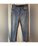 Cat &amp; Jack Girls Denim jeans size 16 Embroidered flowers - $137.71 MXN