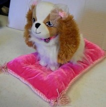 Plush Diva Dog On Pink Pillow &amp; Bows &amp; Collar Stuffed Animal toy Puppy - £6.99 GBP