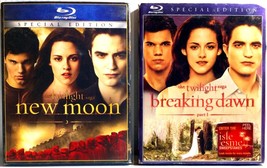 Twilight Saga: Breaking Dawn - Pt. 1 &amp; New Moon (2 Blu-rays) Like New w/ Slips ! - £4.61 GBP