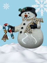Snowman Pin Brooch Christmas Holidays Rhinestone Scarf Candy Cane Striped Enamel - £11.73 GBP