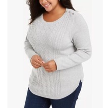 Charter Club Womens Plus 0X Silver Tin Cable Knit Button Trim Sweater NW... - £27.34 GBP