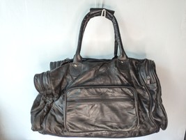 Genuine Leather Black Patchwork Weekender Travel Bag Luggage Large Soft ... - $59.88