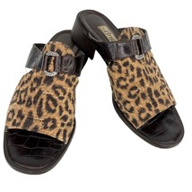 Brighton Sandals Mules 7.5M Brown Leopard Leather Fabric Silver - $29.00