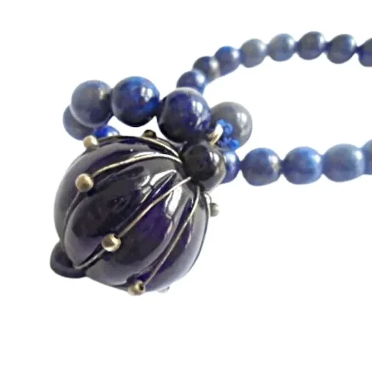 TASBIH praying bracelet in LAPIS LAZULI &amp; Murano glass Muslim prayer 33 ... - $53.00