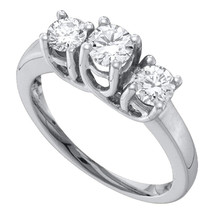 14k White Gold Round Diamond 3-stone Bridal Wedding Engagement Ring 1/2 Ctw - £530.82 GBP