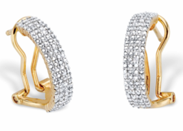 DIAMOND ACCENT 14K GOLD TWO TONE DEMI HOOP GP EARRINGS - £78.62 GBP