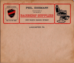 1910 Letterhead Phil Eisemann Barbers&#39; Supplies Lancaster PA Advertising... - £38.54 GBP