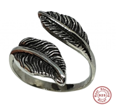 Angel Feather Ring Unisex Solid 925 Sterling Silver Adjustable Size 6 Plume Ring - £24.05 GBP