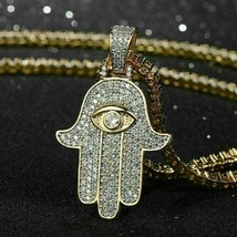 3Ct Round Cut Diamond Evil Eye Hamsa Pendant 14k Yellow Gold Plated No Chain - £189.91 GBP