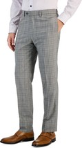 Tallia Men&#39;s Vane Slim-Fit Plaid Wool Blend Dress Pants Cream/Brown-34x32 - £30.79 GBP