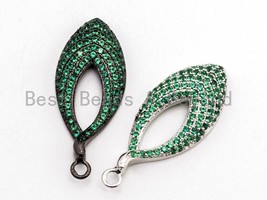 Green CZ Micro Pave Teardrop Go-Go Pendant, Cubic Zirconia Oval Leaf Pendant - $8.00