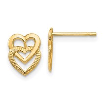 14K Yellow Gold Double Heart Post Earrings - £64.13 GBP