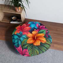 Hawaiian-Inspired Tropical Floral Pattern Design Tufted Floor Pillow, Round - $125.48+