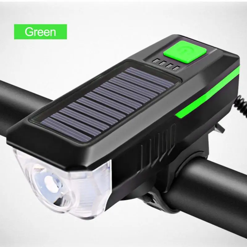 Cycling Bicycle Front Light With Horn Solar USB Charging 3 Modes T6 LED Flashlig - £64.76 GBP