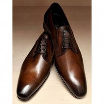 Men Stylish Brown Derby Burnished Toe Lace Up Genuine Leather Shoes US 7-16 - £108.71 GBP