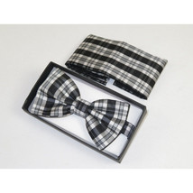 Men Bow Tie Hankie Set Formal Event For Tuxedo or Business Suit #BT6 Black Gray image 5