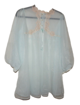 Gossard Artemis Blue Chiffon Peignoir Double Layer Sheer Lace Floral Robe Medium - £18.68 GBP