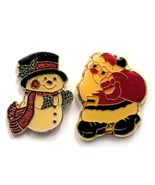 Vintage Snowman &amp; Santa Claus Christmas Enamel Pins Lot 2 Winter Holiday... - €11,92 EUR