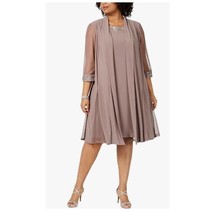 R &amp; M Richards Womens Plus 22W Taupe Embellished Dress 2 Pieces NWT BX67 - £30.69 GBP