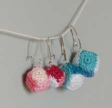 Crochet Multi-Color Cube Earrings / Cube Drops / Handmade Cube Earrings - £8.79 GBP