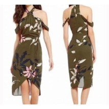 H by Halston Draped Halter Dress in Olive Floral 10 - $36.24