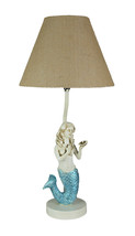 Blue Glitter Tail Mermaid Nautical Table Lamp Burlap Coastal Decor accent light - £71.12 GBP+