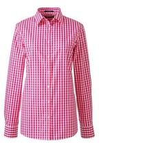 Lands End Women&#39;s Long Sleeve No Iron Shirt Vibrant Magenta Ivory Gingha... - $39.99