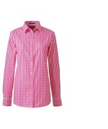 Lands End Women&#39;s Long Sleeve No Iron Shirt Vibrant Magenta Ivory Gingha... - $39.99