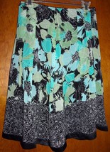 East 5th Petite Green Blue Black Floral Midi Flowy Skirt Size 8 Petite NWT - $9.99