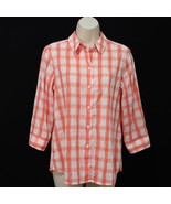 Foxcroft Women&#39;s Shaped Fit Shirt 8 Plaid Button Front Coral White Textu... - $23.14