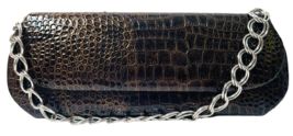 Faux Crocodile Leather Clutch Pruse Brown-L 11&quot; X H 4&quot; Chain Strap ~ Kat... - $14.80