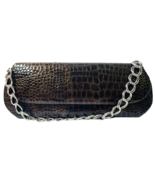 Faux Crocodile Leather Clutch Pruse Brown-L 11&quot; X H 4&quot; Chain Strap ~ Kat... - $18.57 CAD