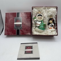 Hallmark Ornament 1998 FROSTY FRIENDS Blown Glass Set of 2 Boy &amp; Penguin-Booklet - £13.64 GBP