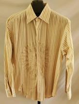 MBX Beige Brown Striped Button Down Cotton Shirt Mens Size L Distressed ... - $19.79