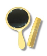 Vintage Celluloid Vanity Beveled Handheld Mirror Comb Set Yellow Round 1... - £15.77 GBP