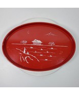 Vintage Red Oval Wood &amp; Mother of Pearl Serving Tray 18 Inch Long - $733.63 MXN