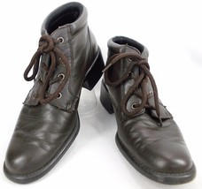 Women&#39;s Ankle Boots Size 7 Leather Brown Low Heel Lace Up Plush Lining Warm - £25.55 GBP