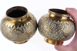 Pr Antique Asian Brass Vases with ornate Repousse work - £112.88 GBP