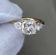 2.10Ct Cushion Cut Moissanite Solitaire Engagement Ring 14k Yellow Gold Plated - £90.35 GBP