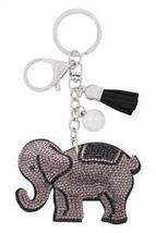 Dark Grey Elephant Crystal Tassel Keyring Keychain Bag Charm - £11.87 GBP