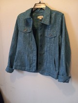 Appleseed&#39;s Women&#39;s Quilted Button Up Shiny Krinkle Blue Blazer Jacket S... - $19.80
