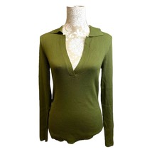 BABATON Aritzia Green McSweeney Ribbed Sweater Open V Neck with Collar s... - $57.42