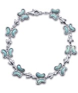 Sterling Silver Natural Larimar Butterfly Charm Bracelet - €172,46 EUR