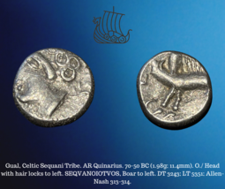 70-50 BC Keltisch Gual Frankreich Sequani Tribe Ar Silber Quinarius Boar Alte - £77.87 GBP