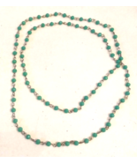 Dainty Turquoise Green Faceted Glass Bead Strand Necklace 30&quot; Silver ton... - $375.19 MXN