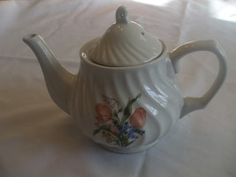 White Swirls Porcelain Teapot With Flowers  - £39.95 GBP