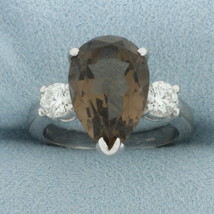Smoky Quartz and Hearts on Fire Diamond Ring in 18k White Gold - £1,078.15 GBP